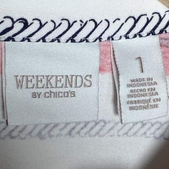 Chicos Weekends Zip Jacket Medium Red Yellow Stripe Knit Casual - Picture 11 of 12